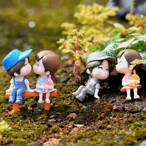 3Pcs/Set Lovers Chair Miniature Landscape DIY Ornament Garden Dollhouse Decor Artificial Mini Fairy Garden Crafts Decorations